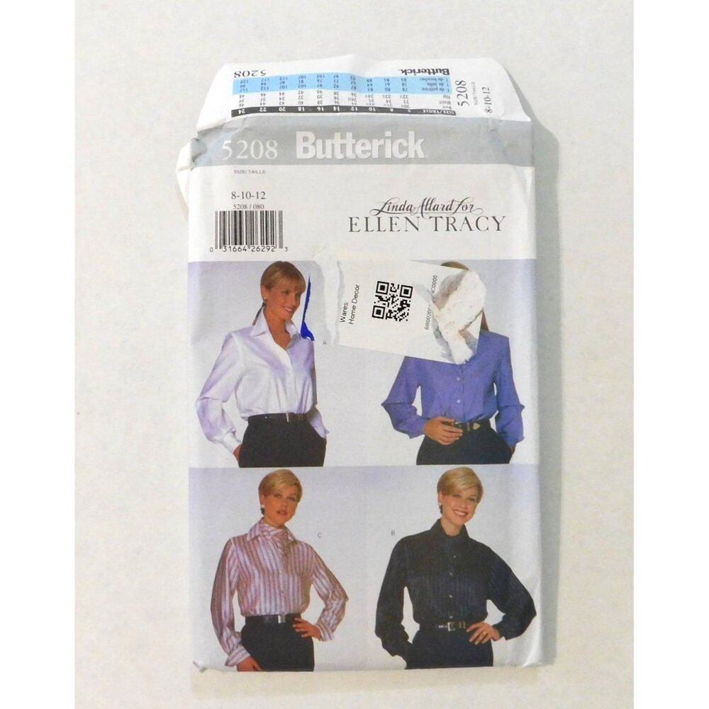 Butterick 5208 Linda Allard Ellen Tracy Misses Shirt Pattern Size 8-12 Uncut